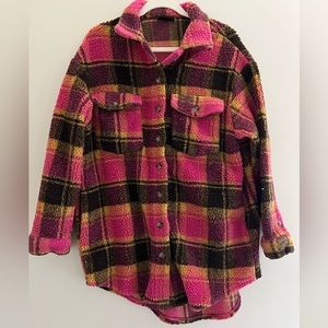Plaid sleeve button up shacket